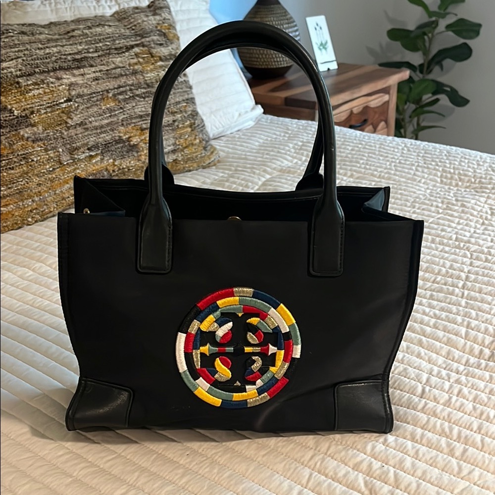 Tory Burch Black Multicolor Logo Tote Bag